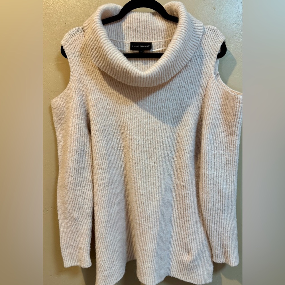 Lane Bryant Plus Size 18 / 20 Cream Cowl Neck cold Shoulder Sweater